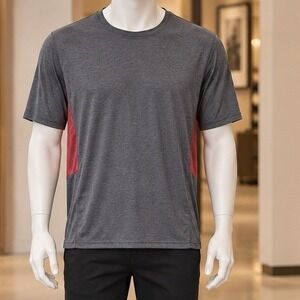 Real Essentials Mens T-Shirt Gray Red Colorblock Activewear XL